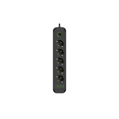 PRZEDŁUŻACZ 2M 5GN 10A + 4X USB CZARNY 6590