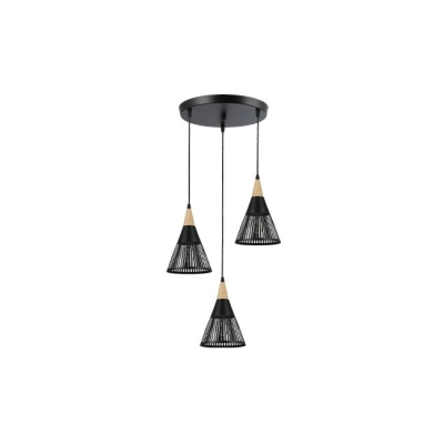 LAMPA WISZĄCA 3XE27 HIRA OKRĄG CZARNY DREWNO 0025