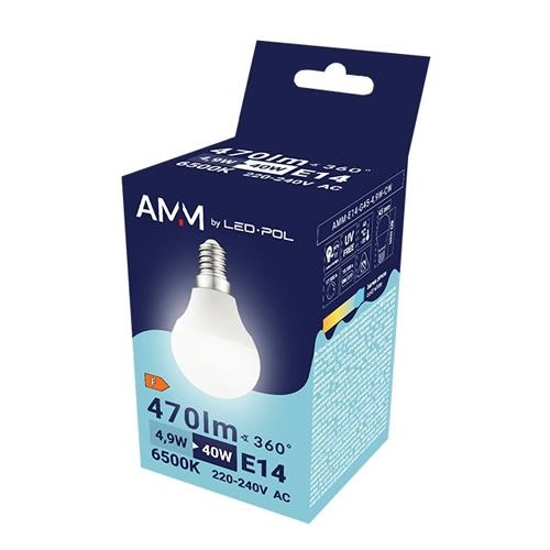 ŻARÓWKA E14 LED SMD CW 4,9W KULKA B45 AMM