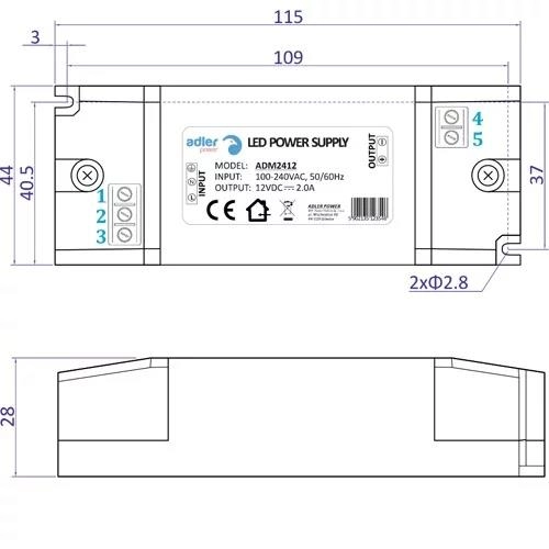 ZASILACZ LED 24V 12W 0,5A ADM INSTALAC. ADLER