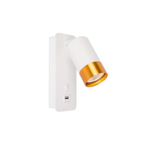 KINKIET DO CZYTANIA KLEMENS GU10 BIA/ZŁOT USB1639