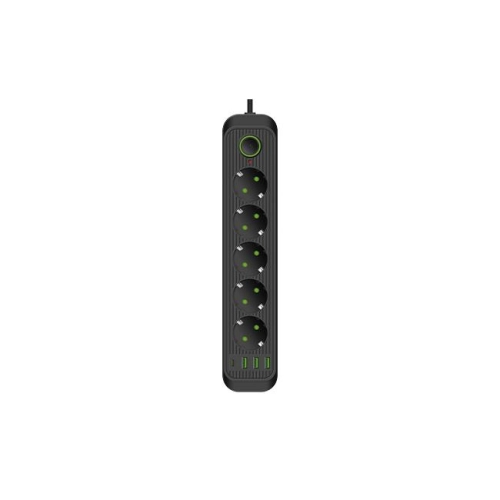 PRZEDŁUŻACZ 2M 5GN 10A + 4X USB CZARNY 6590