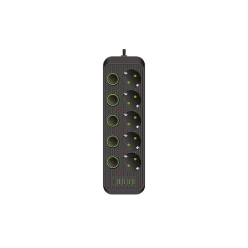 PRZEDŁUŻACZ 2M 5GN + 5x USB 10A CZARNY 6589