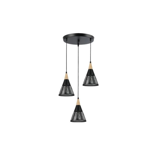 LAMPA WISZĄCA 3XE27 HIRA OKRĄG CZARNY DREWNO 0025