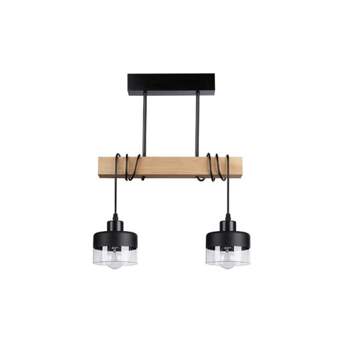 LAMPA WISZĄCA STARK 2XE27 CZARNY + DREWNO  9205