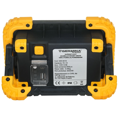 NAŚWIETLACZ LED 10W PRZENOŚNY AKU ORION IP44 3L gw