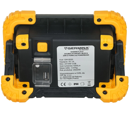 NAŚWIETLACZ LED 20W PRZENOŚNY AKU MUSCA IP44 3L gw