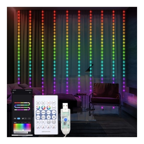 KURTYNA LED USB 5V WIZARD PCHEŁKA 3x3m RGB