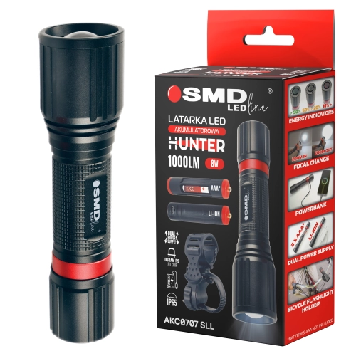 $ LATARKA LED HUNTER AKU 8W OSRAM P9+ UCHYT ROWER